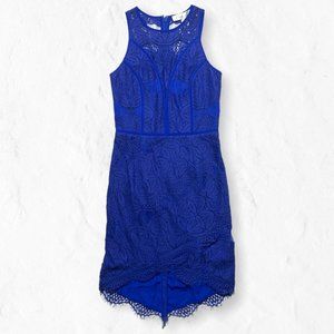 Adelyn Rae Blue Cocktail Eyelash Lace Sheath Dress S